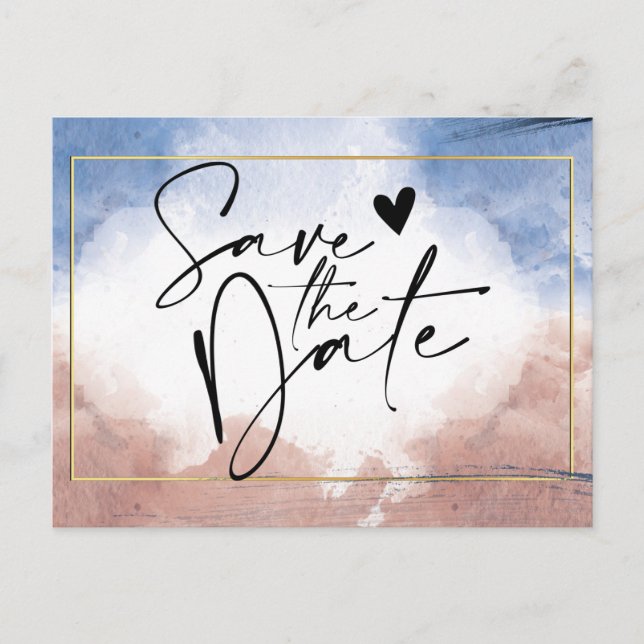 Cartão Postal De Anúncio Delicar alude de aquarela para ondas Salvar a Data (Frente)