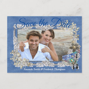 Cartão Postal De Anúncio Denim com creme Flor Lace e Costume Jewelry