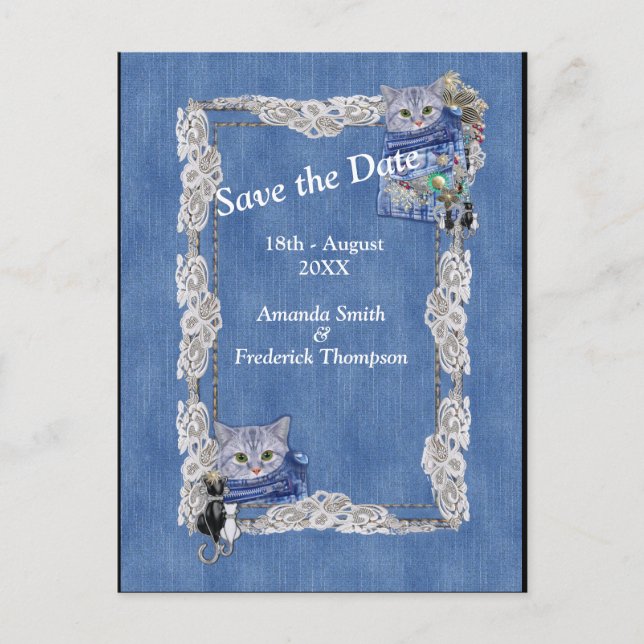 Cartão Postal De Anúncio Denim com creme Flor Lace e Costume Jewelry (Frente)