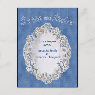 Cartão Postal De Anúncio Denim com Renda de Flor de Creme