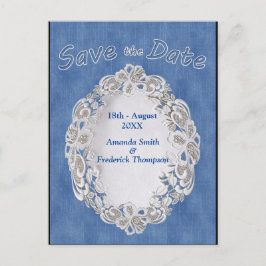 Cartão Postal De Anúncio Denim com Renda de Flor de Creme