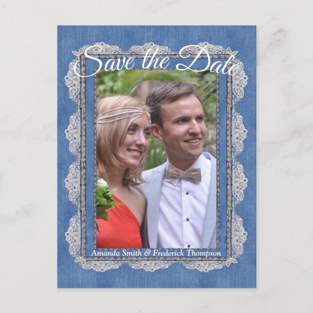 Cartão Postal De Anúncio Denim com Renda de Flor de Creme (Frente)