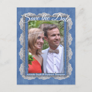 Cartão Postal De Anúncio Denim com rendas da flor de creme