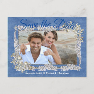 Cartão Postal De Anúncio Denim com rendas da flor de creme