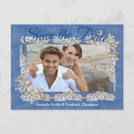 Cartão Postal De Anúncio Denim com rendas da flor de creme