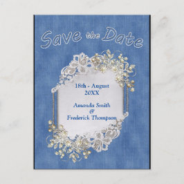 Cartão Postal De Anúncio Denim com rendas e pérolas da flor