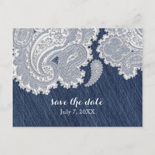 Cartão Postal De Anúncio Denim Jean & White Lace Elegant Bridal Casamento