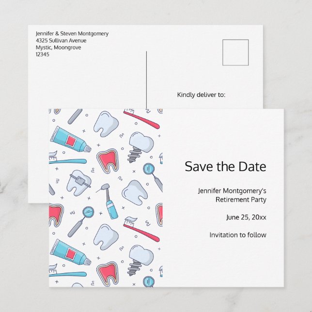 Cartão Postal De Anúncio Dentes e Ferramentas Aposentação de Padrões Dentai (Frente/Verso)