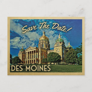 Cartão Postal De Anúncio Des Moines Salve A Data Iowa