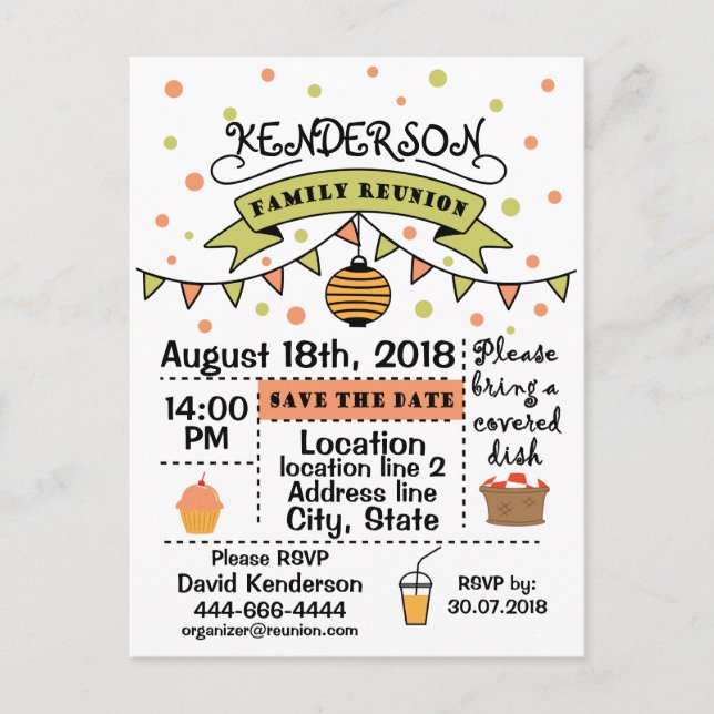 Cartão Postal De Anúncio desenho de reunião de família (Frente)