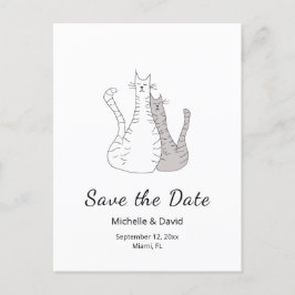 Cartão Postal De Anúncio Desenho Simples de Gatos Fofos para Casamento Save