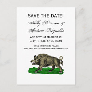 Cartão Postal De Anúncio Desenho Vintage de Javali em Preto e Branco #3C