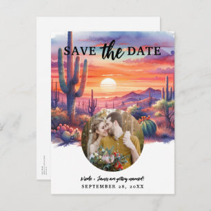 Cartão Postal De Anúncio Desert Sunset Glow Watercolor Salvar Data