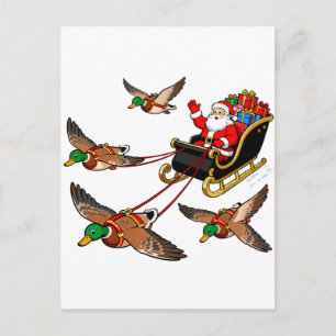Cartão Postal De Anúncio Design de Patos-Marrecos Voadores no Trenó do Papa