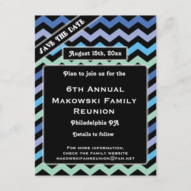 Cartão Postal De Anúncio Design-Reunião Chevron, Evento, Parte Salvar a Dat (Frente)