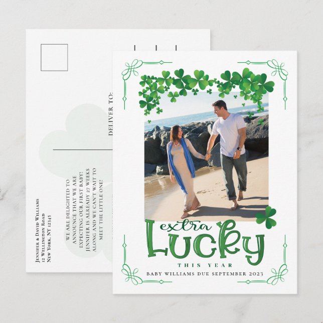 Cartão Postal De Anúncio Dia de São Patrício Foto de Gravidez (Frente/Verso)