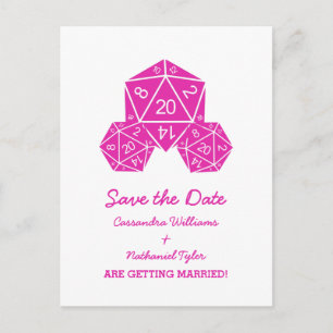 Cartão Postal De Anúncio Dice D20 rosa Salve o Cartão-Postal de Data