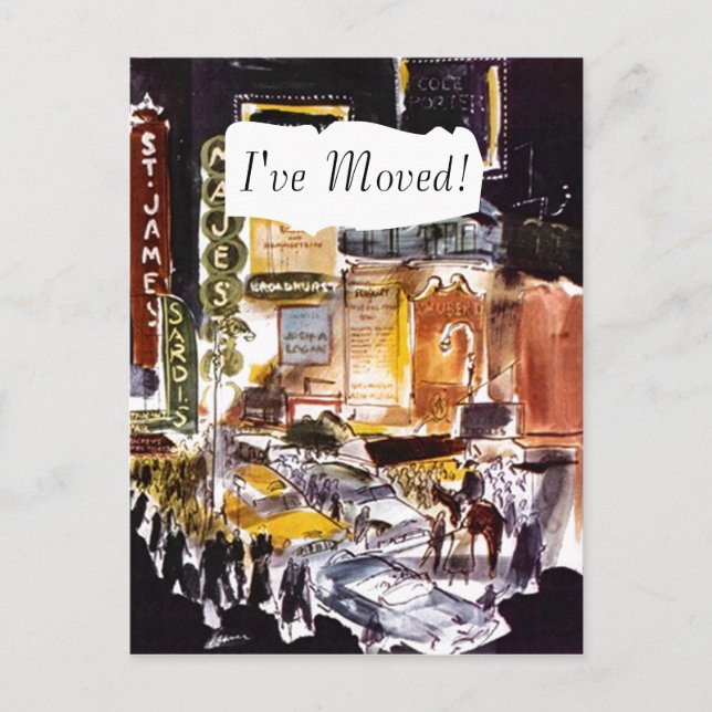 Cartão Postal De Anúncio Distrito teatral de Nova York cartão-postal Mudei  (Frente)