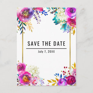 Cartão Postal De Anúncio Diversão Brilhante Ousada Floral em Aquarela Salva