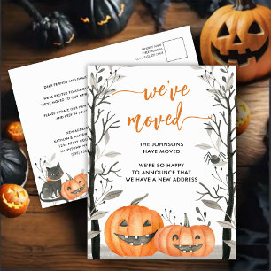 Cartão Postal De Anúncio Diversão Da Abóbora De Halloween Mudamos De Endere