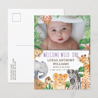Cartão Postal De Anúncio Diversão da selva Safari Animal Baby Announth