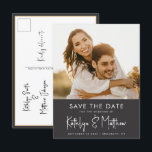 Cartão Postal De Anúncio Diversão em Preto e Branco Roteiro Moderno Foto Ca<br><div class="desc">Cartão postal de anúncio de data de casamento simples e moderno em preto e branco com foto e texto divertido. Deixe sua família, amigos e colegas saberem que você definiu uma data para a celebração do seu casamento com este convite elegante, sofisticado e moderno para salvar a data. Todos os...</div>