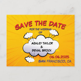 Cartão Postal De Anúncio Divertido casamento de quadrinhos salva a data
