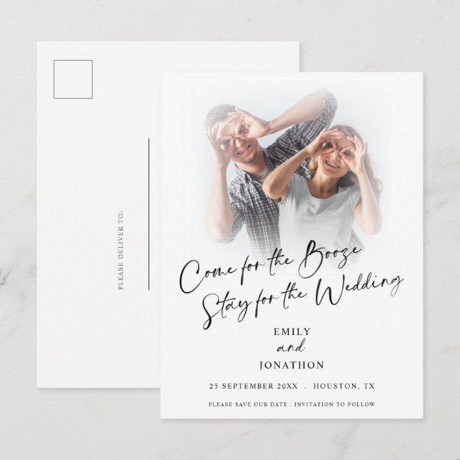 Cartão Postal De Anúncio Divertido Vir Para Booze Foto Salvar Data (Frente/Verso)