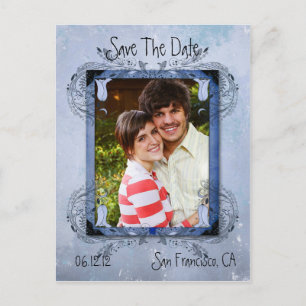 Cartão Postal De Anúncio Do Grunge azul do vintage da lavanda economias