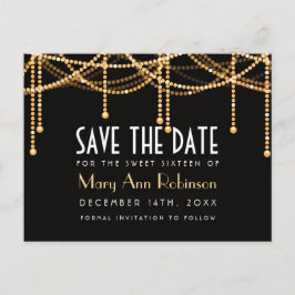 Cartão Postal De Anúncio Doce 16 Save The Date Luzes de Corda Douradas Art 