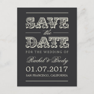 Cartão Postal De Anúncio Doce Casamento vintage Salva A Data - Carvão