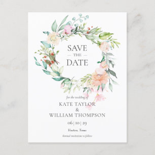 Cartão Postal De Anúncio Doce Rosa de Verão Garland Guarde a Data