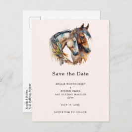 Cartão Postal De Anúncio Dois Cavalos com Decoração de Penas Casamento Boho
