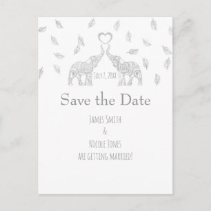 Cartão Postal De Anúncio Dois Elefantes Casamento outono Prateado Salvar Da