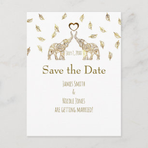 Cartão Postal De Anúncio Dois Elefantes Dourado Outono Casamento Salvar A D