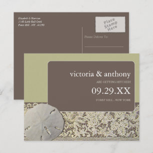 Cartão Postal De Anúncio Dólar de areia em renda, salva data de casamento v