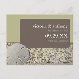 Cartão Postal De Anúncio Dólar de areia em renda, salva data de casamento v