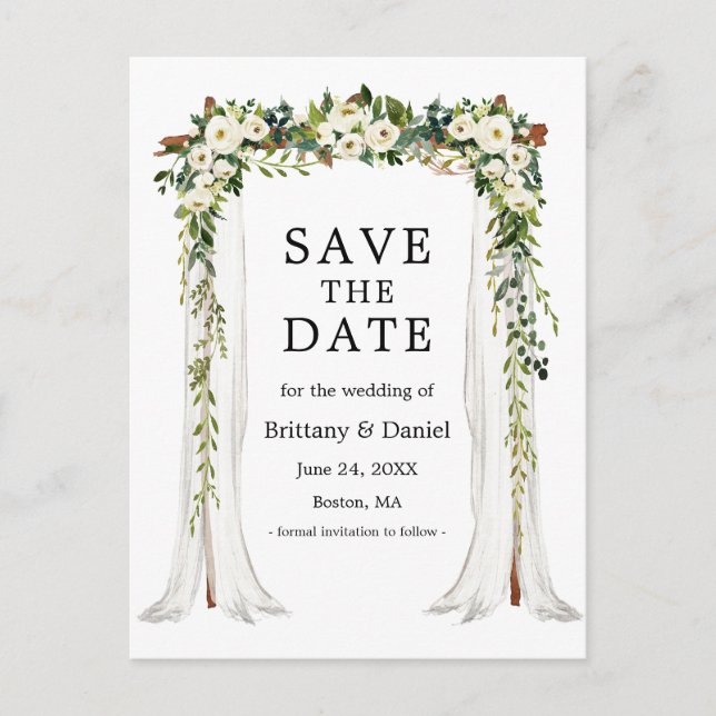 Cartão Postal De Anúncio Dossel De Noiva Arco Aquarela Verde Floral (Frente)