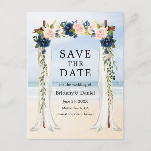 Cartão Postal De Anúncio Dossel de Praia de Casamento Aquarela Rosa Azul Fl
