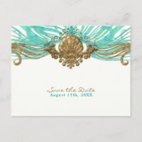 Dourada e Teal Sea Shell Beach Salve a data