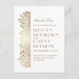 Cartão Postal De Anúncio Dourado Arquivo Elegante Floral Salva a Data