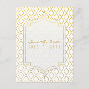 Cartão Postal De Anúncio Dourado & Branco Elegante Save the Date Glam Marro