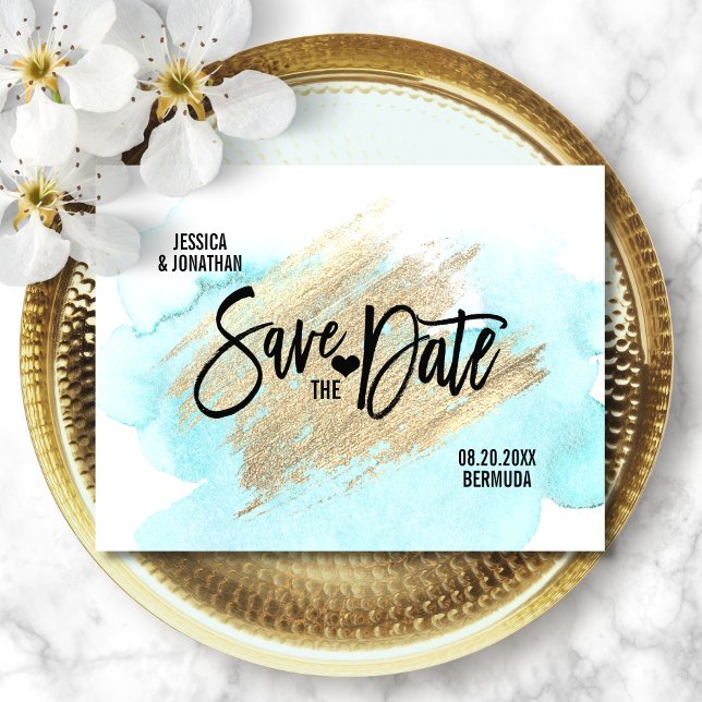 Cartão Postal De Anúncio Dourado Casamento de Destino da PRAIA Branca SALVA (Criador carregado)