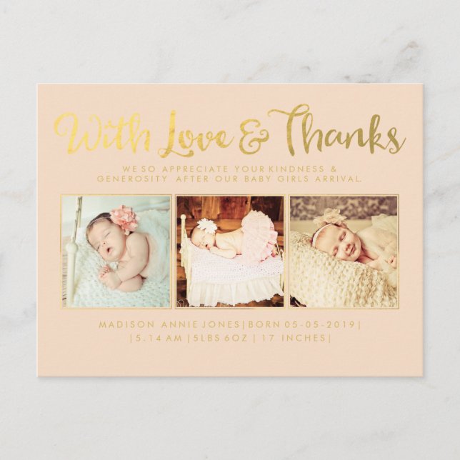 Cartão Postal De Anúncio Dourado com amor e Obrigados Sip & See Postcard (Frente)