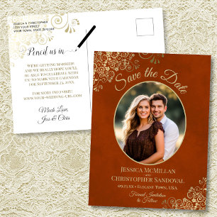 Cartão Postal De Anúncio Dourado local no casamento de ferrugem Salvar a Fo