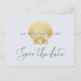 Cartão Postal De Anúncio Dourado Shell Faux Foil Beach Casamento Salve a Da