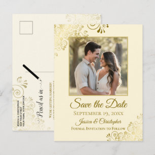 Cartão Postal De Anúncio Dourados amigos em Cream Casamento Salve a Foto da