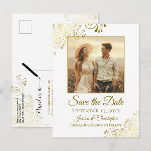 Cartão Postal De Anúncio Dourados amigos no casamento branco Salve a foto d