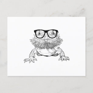 Cartão Postal De Anúncio Dragão Barbudo Óculos Nerdy Animal