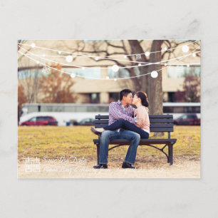 Cartão Postal De Anúncio Dupla Felicidade Lanternas Casando Salve a Data